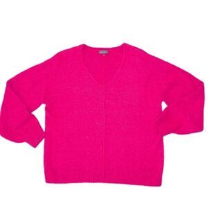 Vince Camuto Hot Pink Center Seam V-Neck Sweater